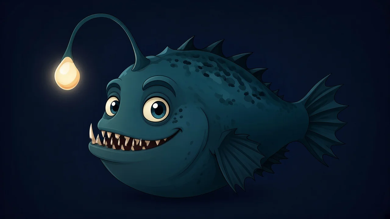Lurker grinning, lure glowing