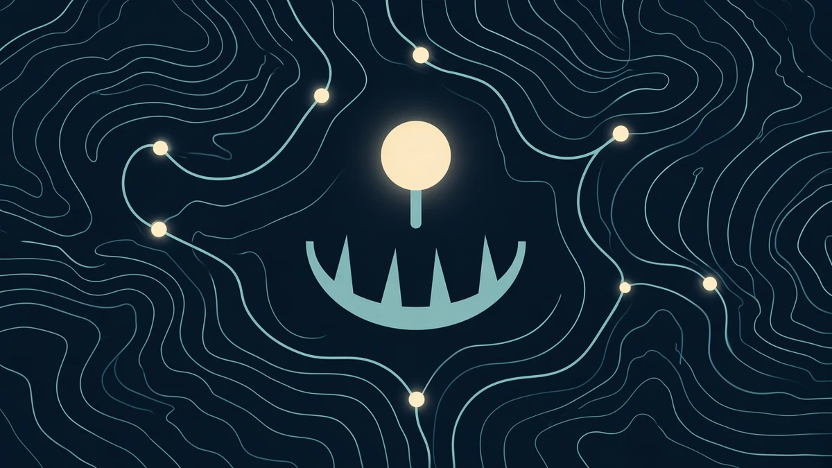 Lurker the anglerfish holding a rolled checklist, with a small progress meter glowing nearby.